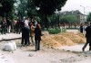 ...sand mounds crash supressors untouched, ppl standing on the fallen chimney